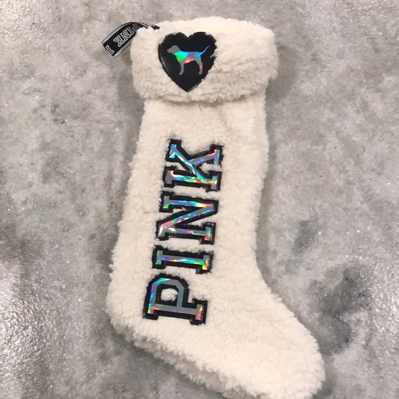 PINK Victoria's Secret Other - PINK Victoria Secret Christmas Stocking Sherpa Holographic Iridescent White